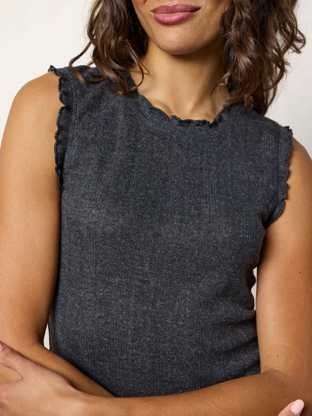 Janie Pointelle Tank - Charcoal