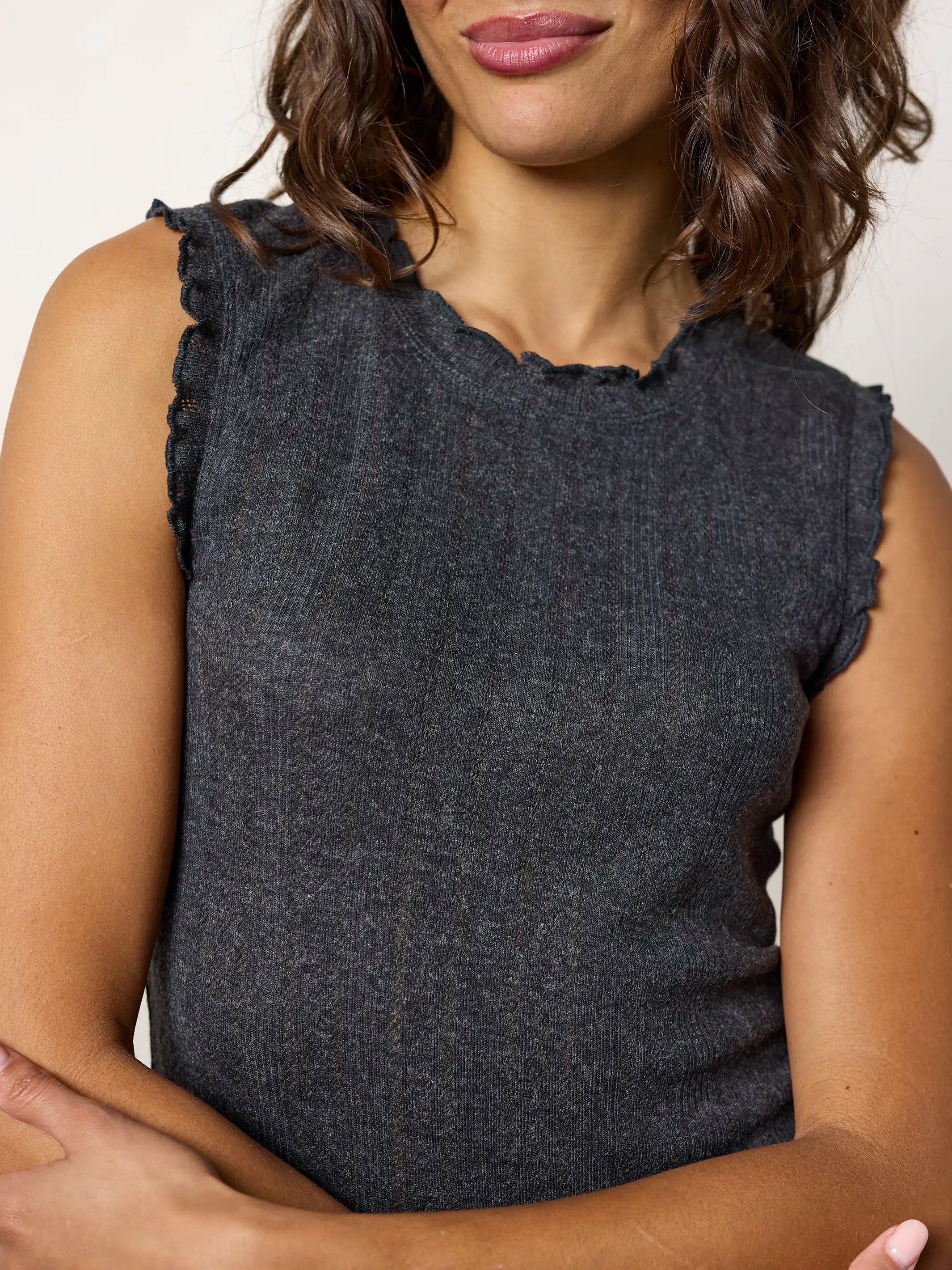 Janie Pointelle Tank - Charcoal