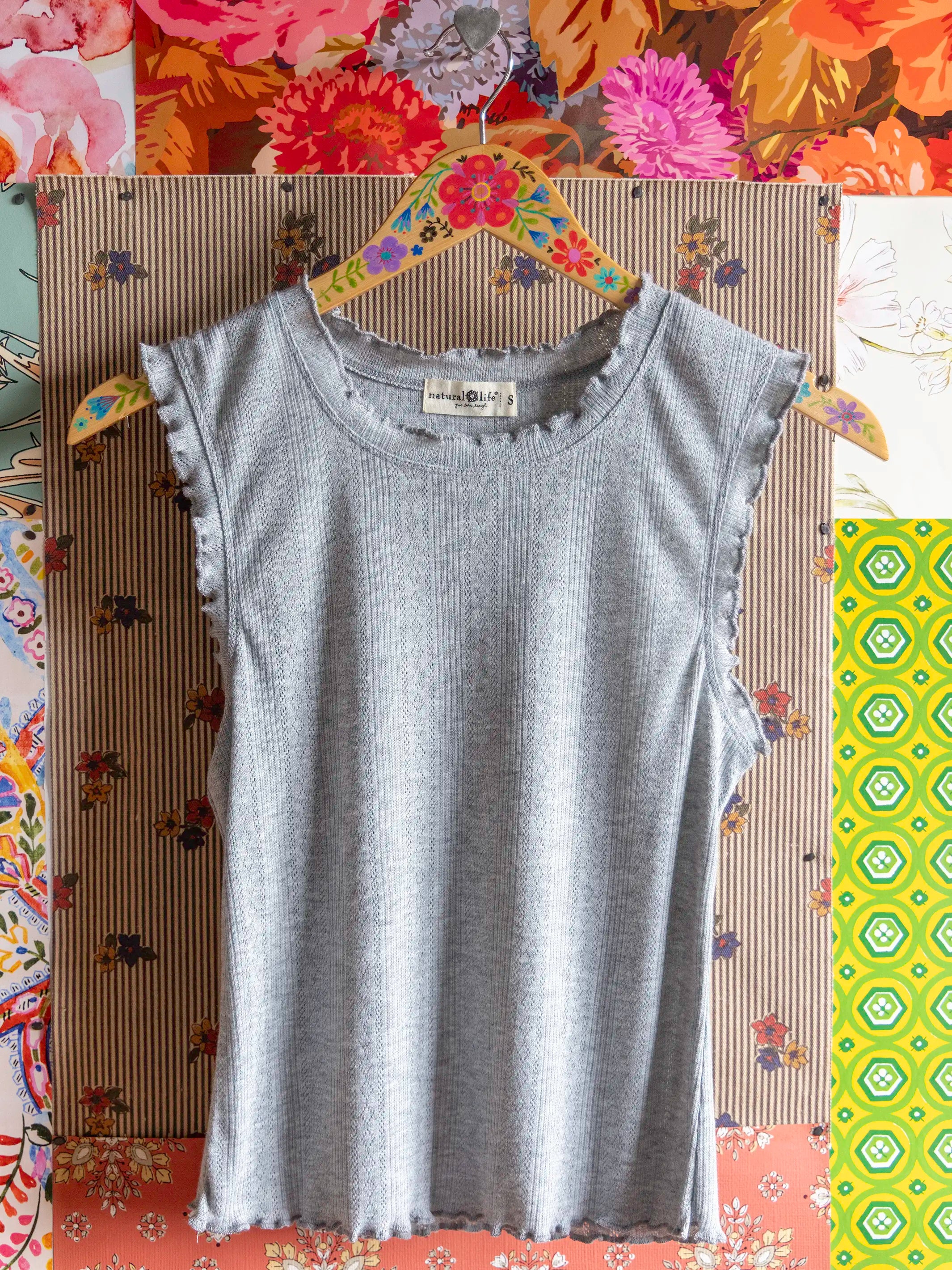 Janie Pointelle Tank - Heather Grey