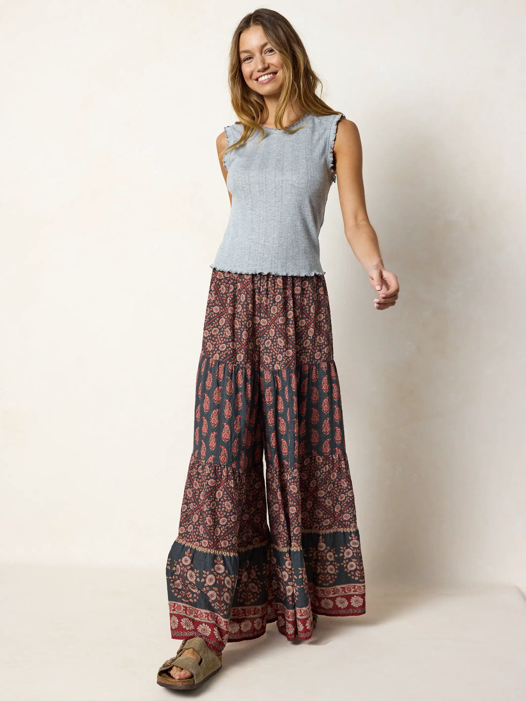 Janie Pointelle Tank - Heather Grey