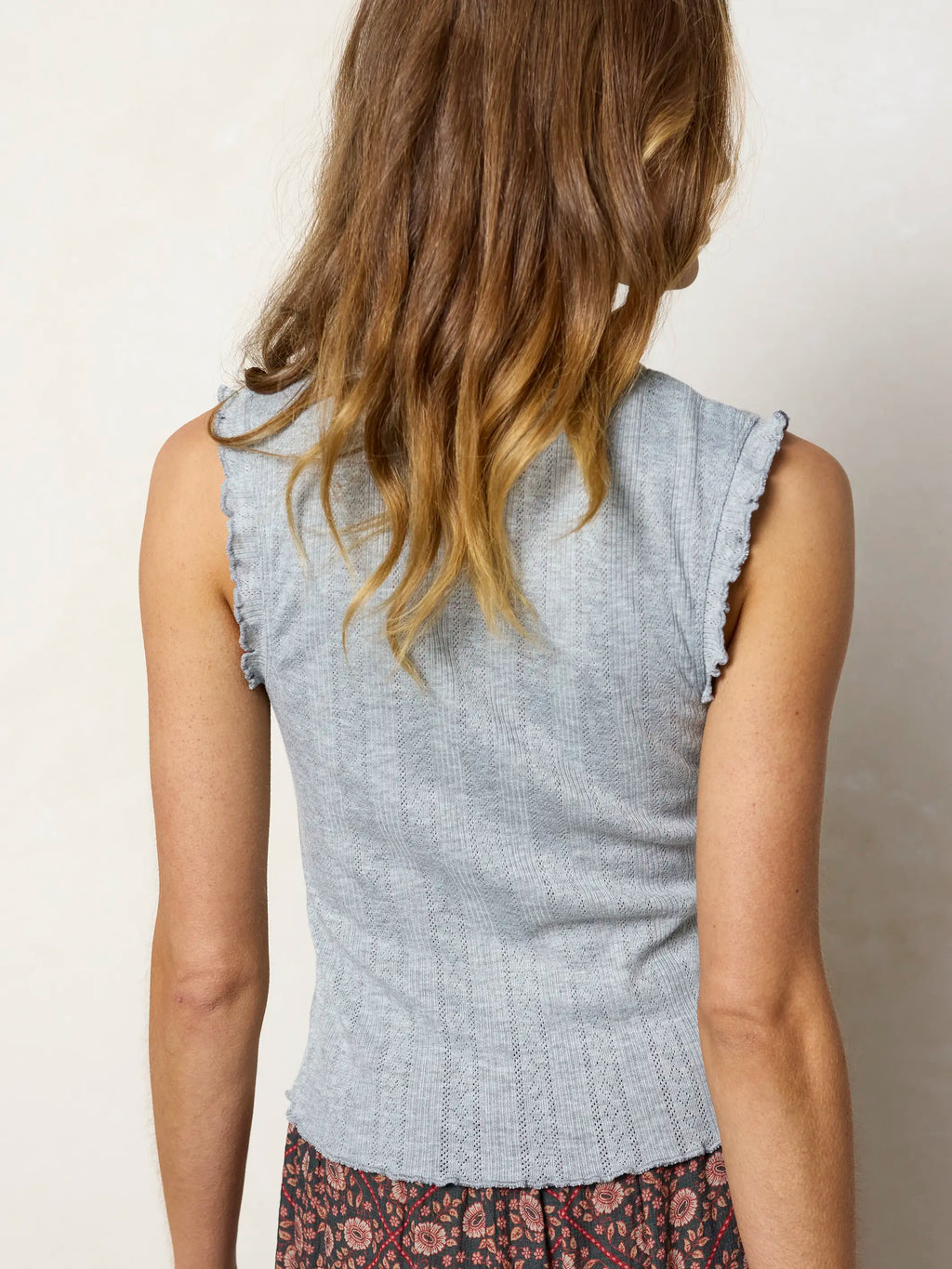 Janie Pointelle Tank - Heather Grey