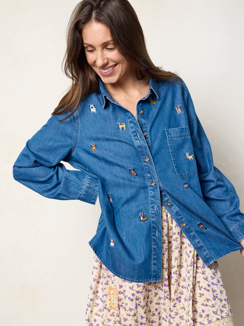 Fave Little Things Embroidered Shirt - Denim Pets