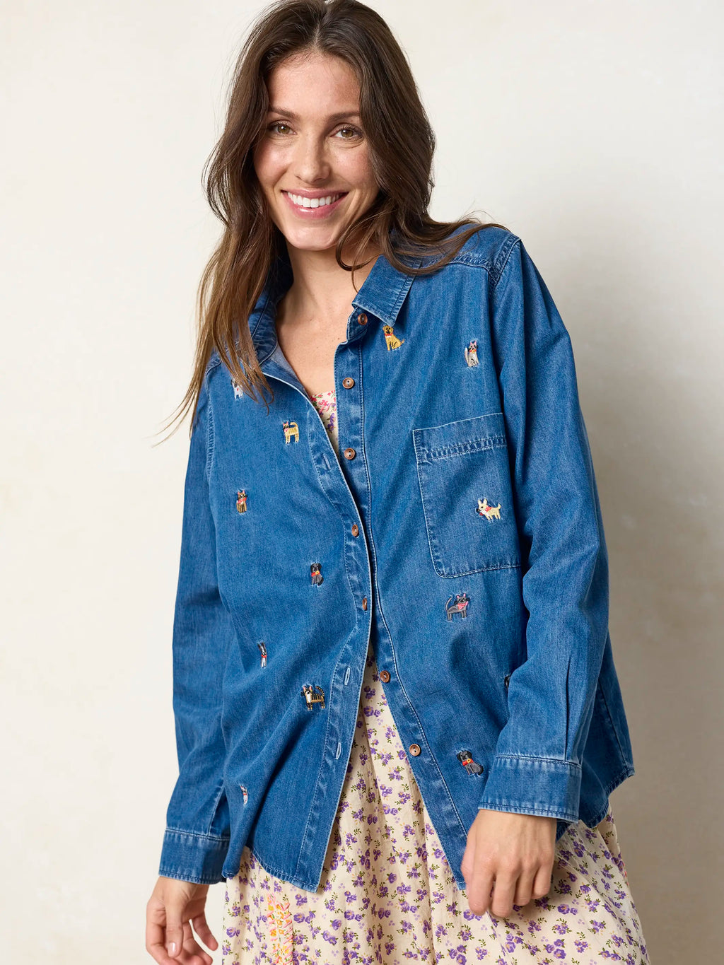 Fave Little Things Embroidered Shirt - Denim Pets