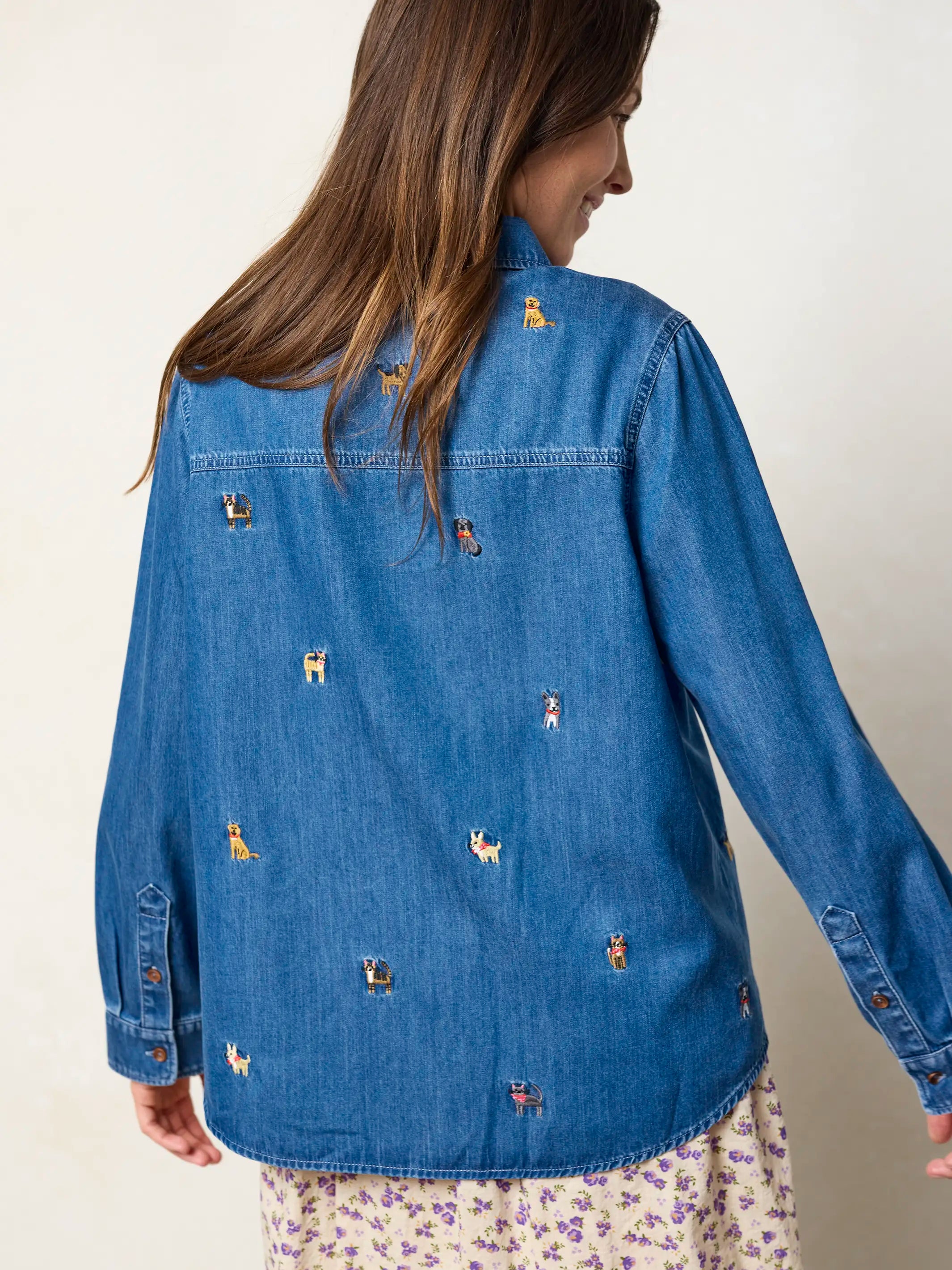 Fave Little Things Embroidered Shirt - Denim Pets