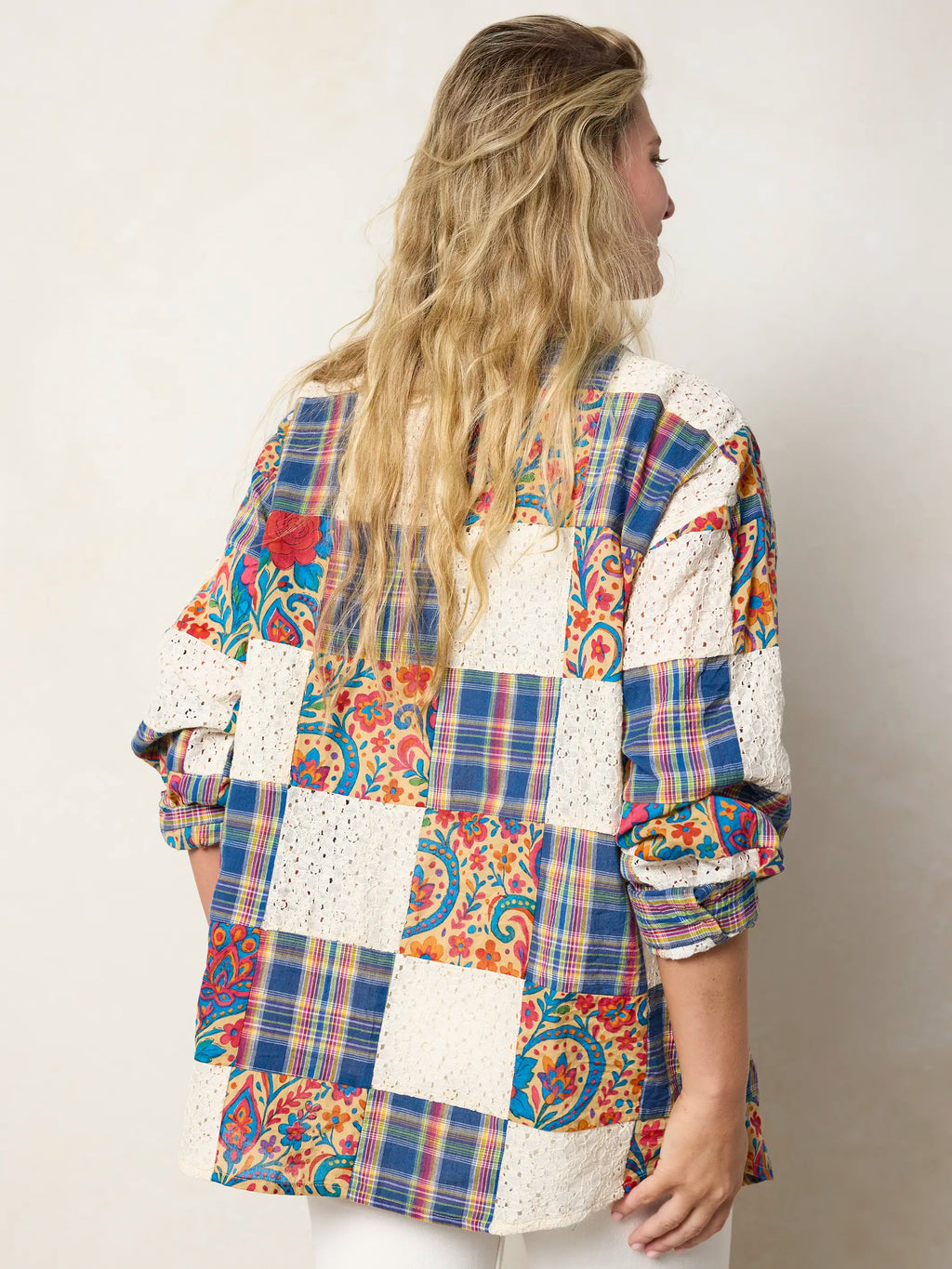 Barcelona Patchwork Button Down - Plaid Blue Fuchsia