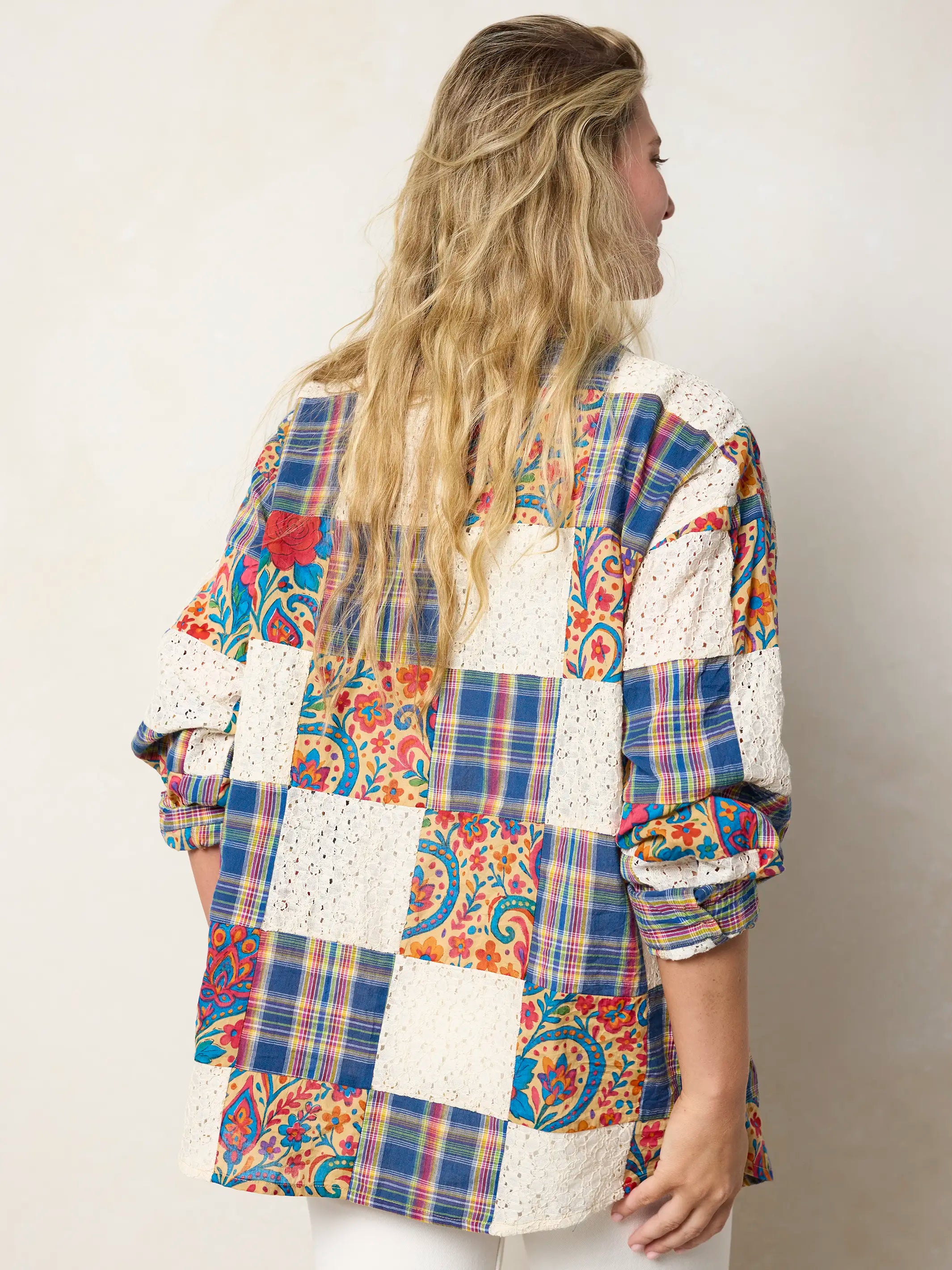 Barcelona Patchwork Button Down - Plaid Blue Fuchsia