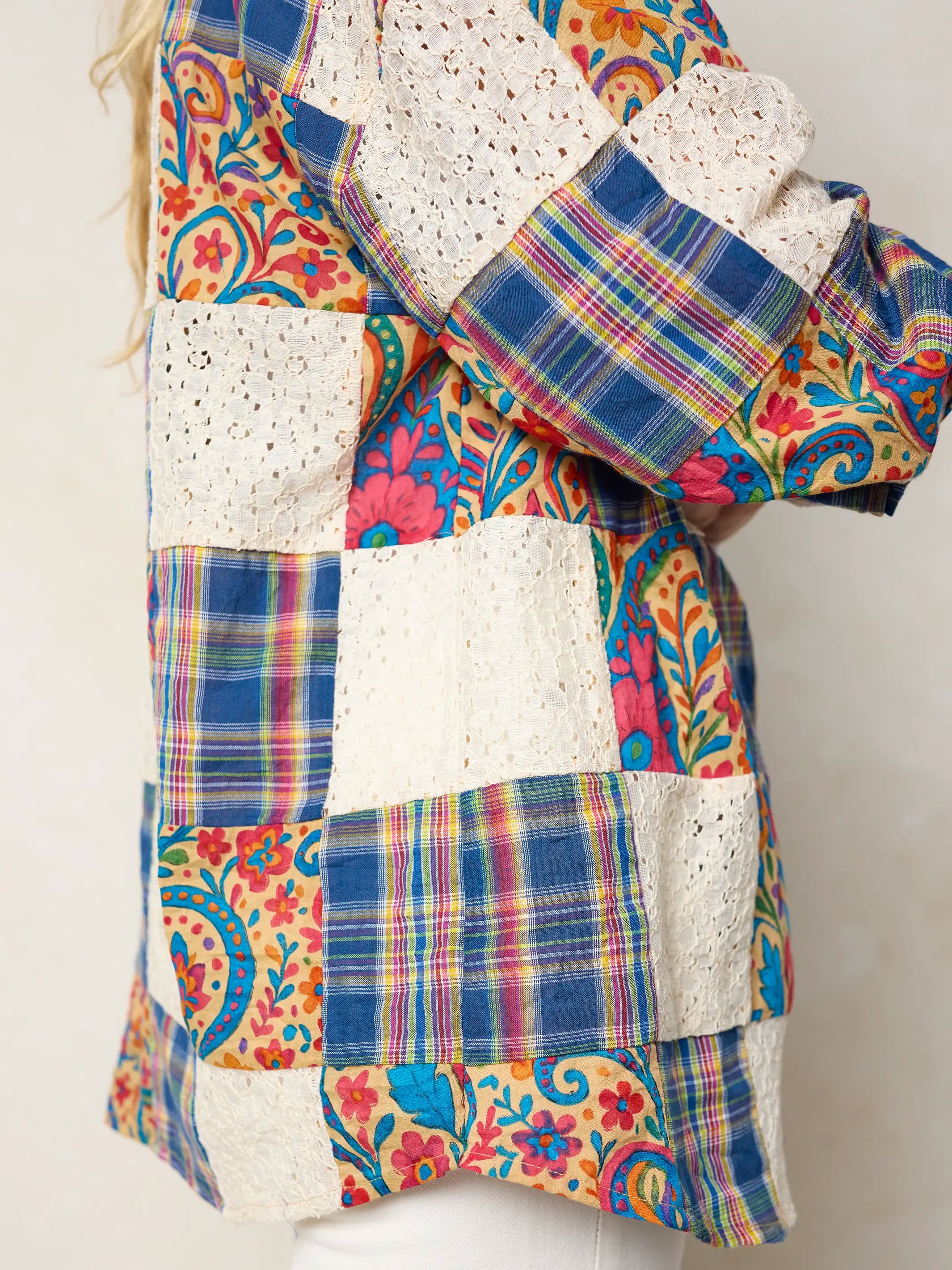 Barcelona Patchwork Button Down - Plaid Blue Fuchsia