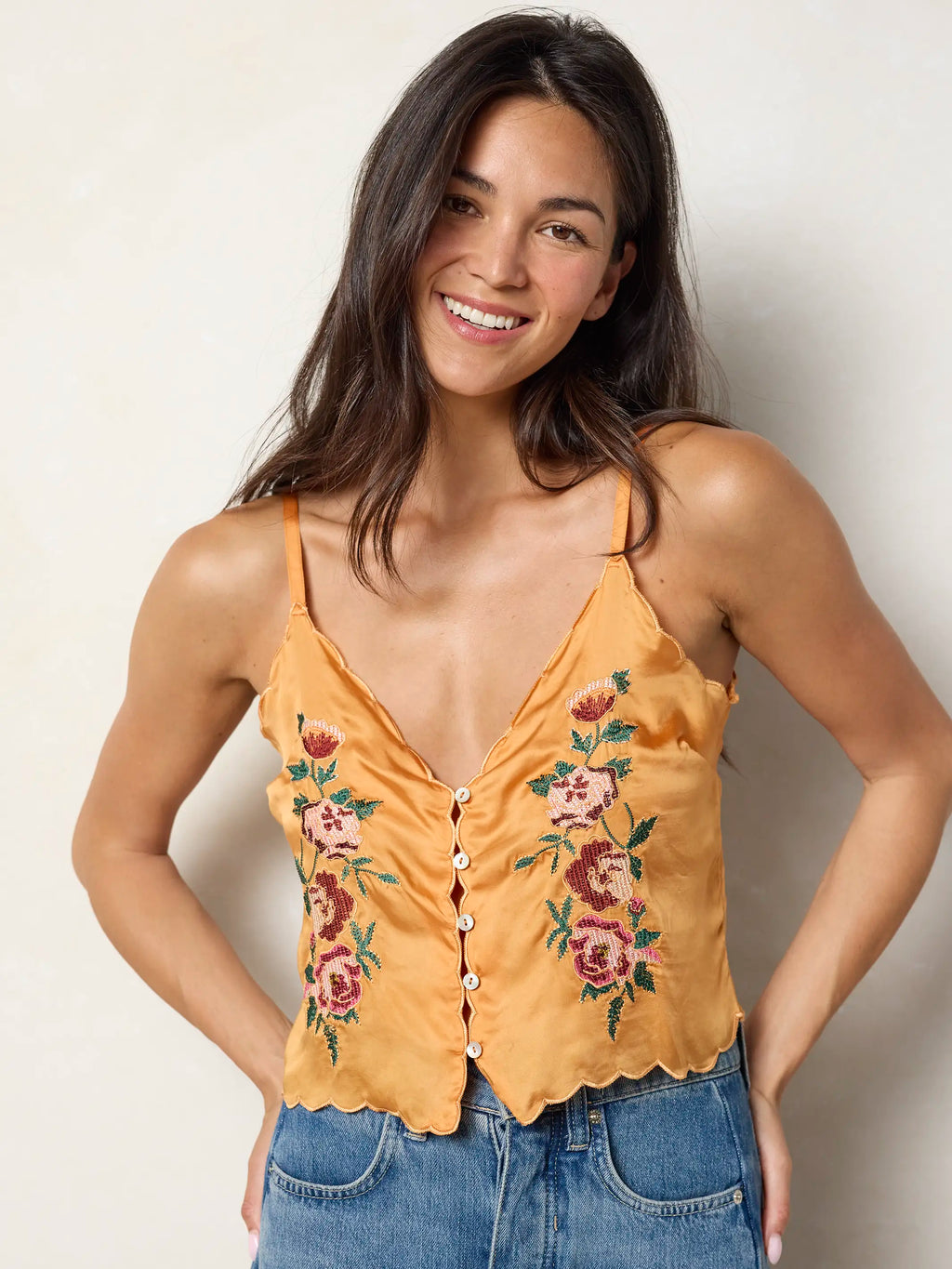 Lulu Embroidered Cami - Burnt Orange