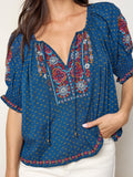 April Embroidered Top - Drawn Dots Navy