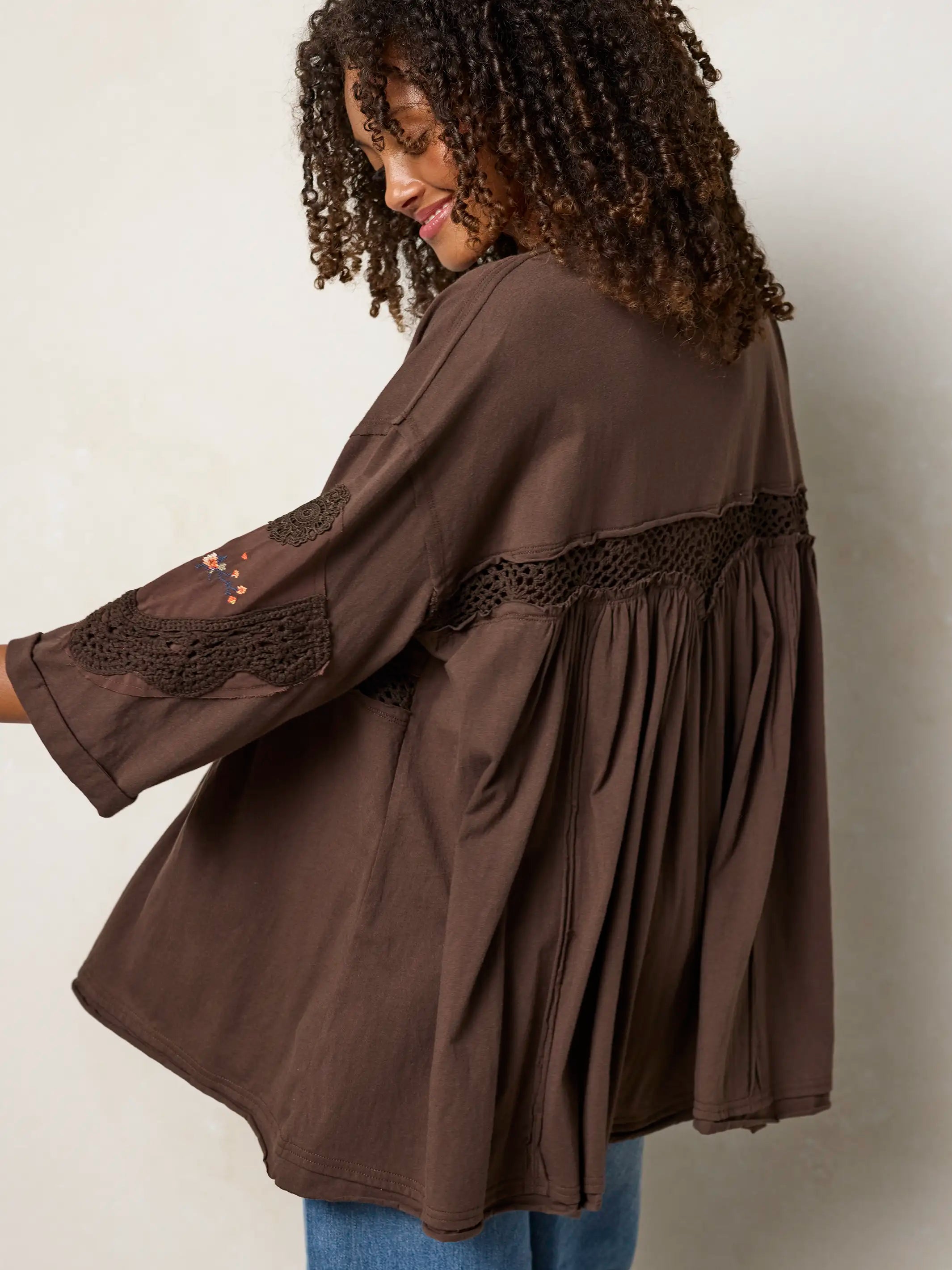 Secret Garden Embroidered Cotton Tunic - Brown