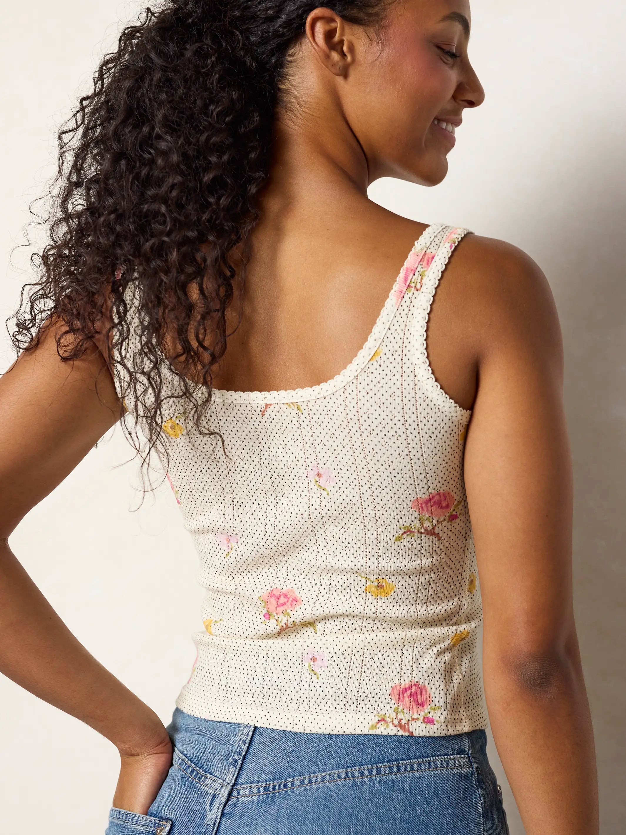 Pretty Pointelle Tank - Pin Dot Prairie Cream