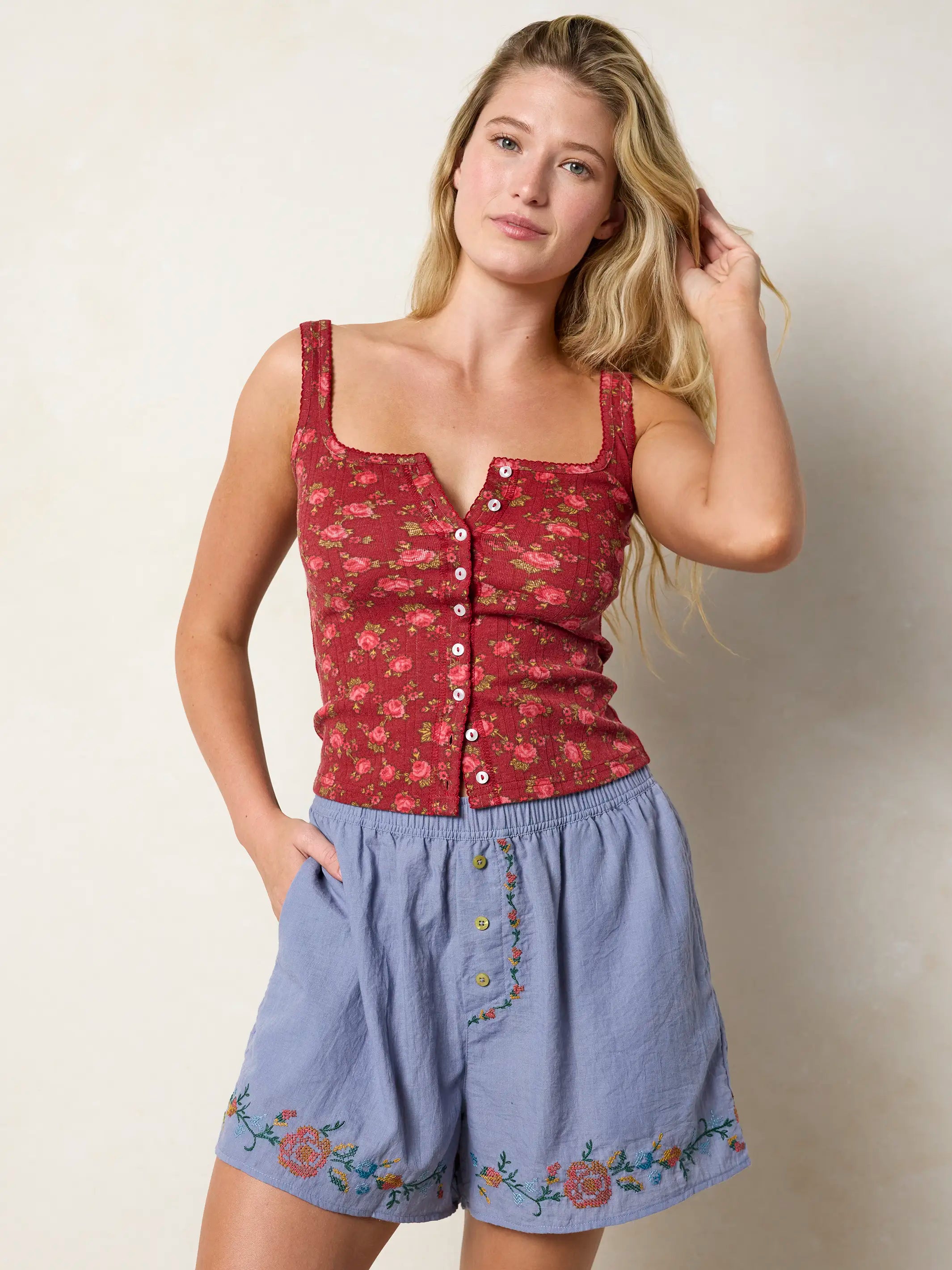 Dream On Embroidered Boxer Shorts - Blue