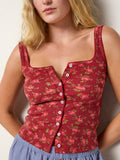 Pretty Pointelle Tank - Porto Ditsy Red