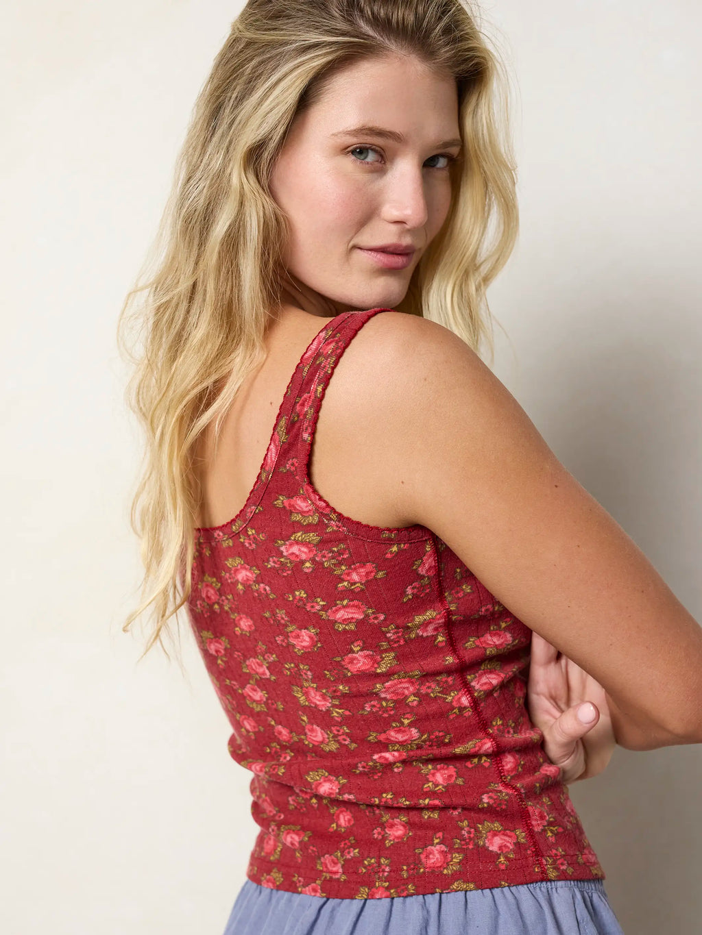 Pretty Pointelle Tank - Porto Ditsy Red