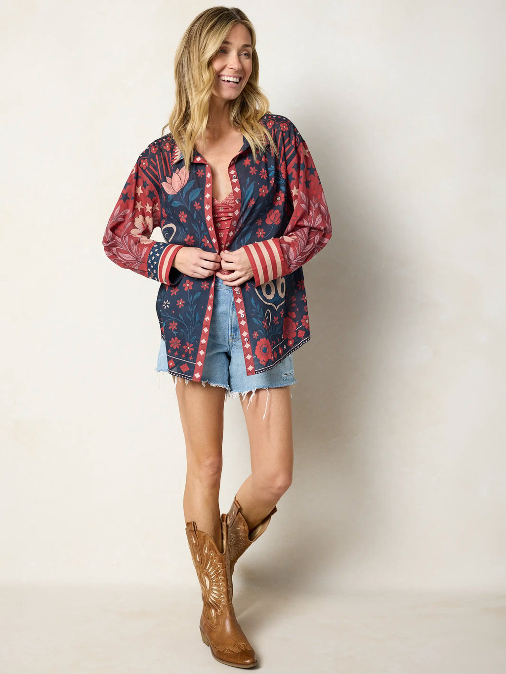 Barcelona Cotton Button Down - American Flag