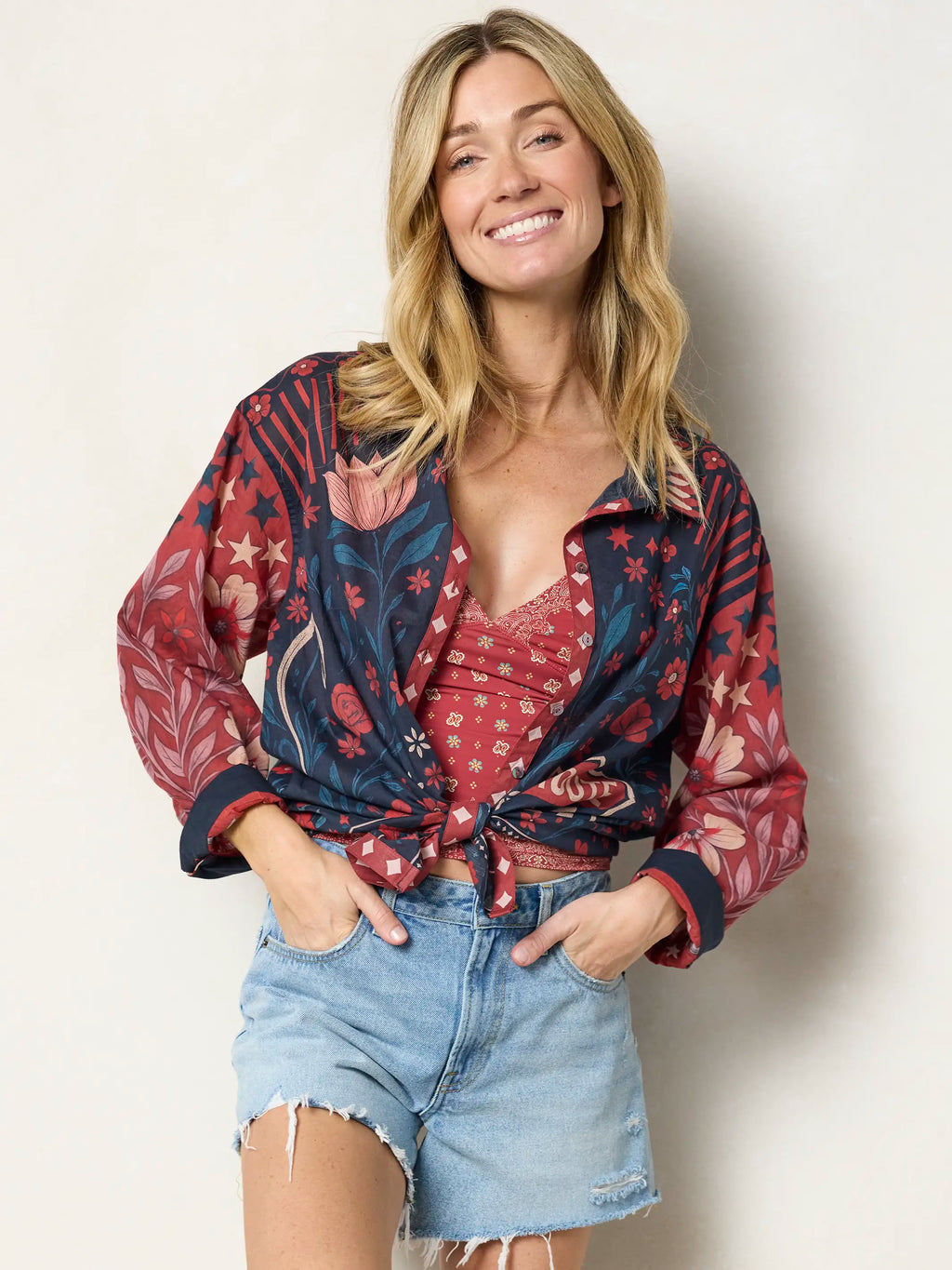 Barcelona Cotton Button Down - American Flag