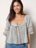 Prettiest Embroidered Cotton Lace Blouse - Light Grey