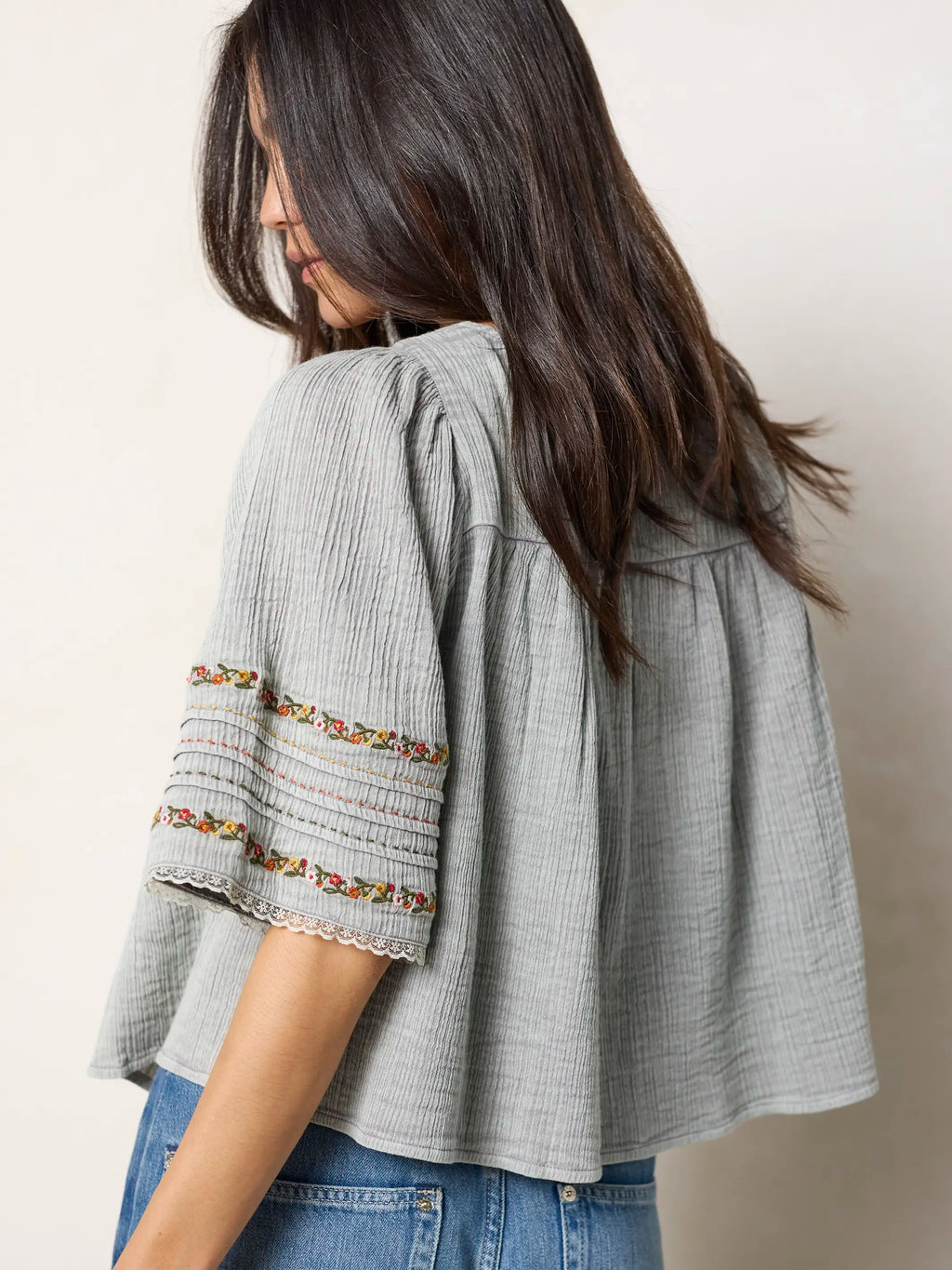 Prettiest Embroidered Cotton Lace Blouse - Light Grey