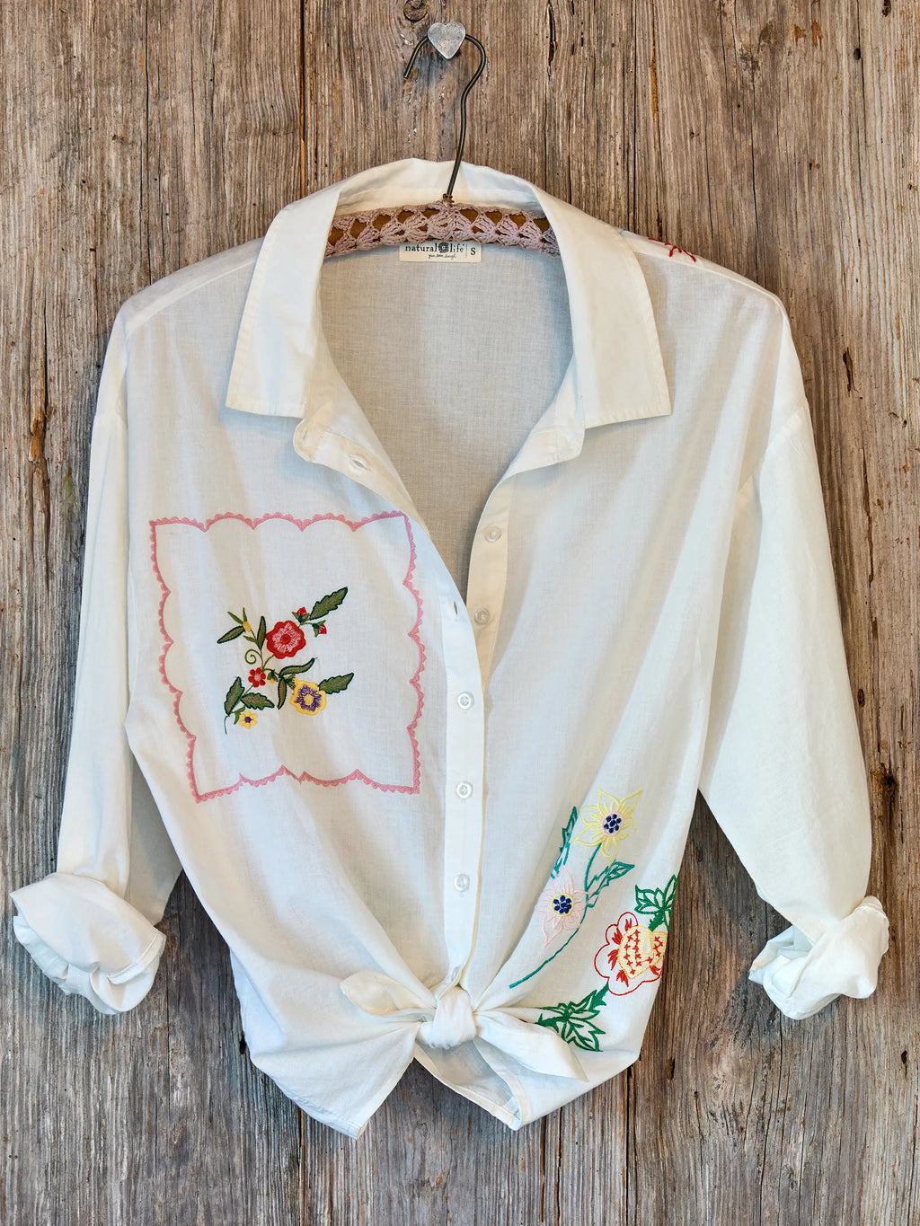 Barcelona Embroidered Cotton Button Down - White Handkerchief