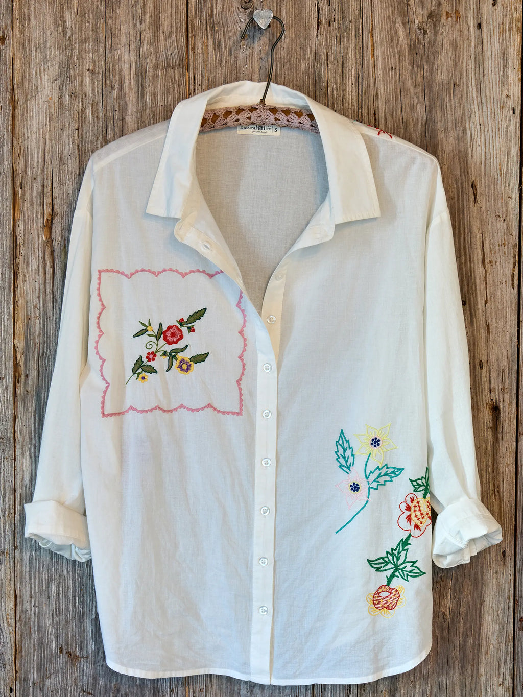 Barcelona Embroidered Cotton Button Down - White Handkerchief