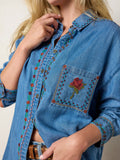 Dutton Embroidered Button Down - Denim
