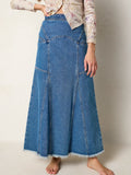 Fitted Cotton Denim Maxi Skirt - Medium Wash