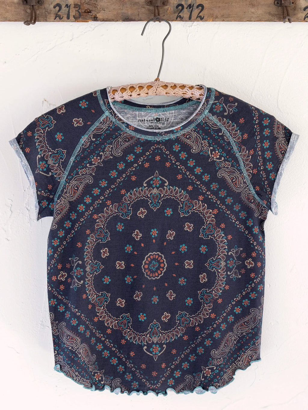 Lily Cotton Short Sleeve Tee Shirt - Sedona Bandana Charcoal