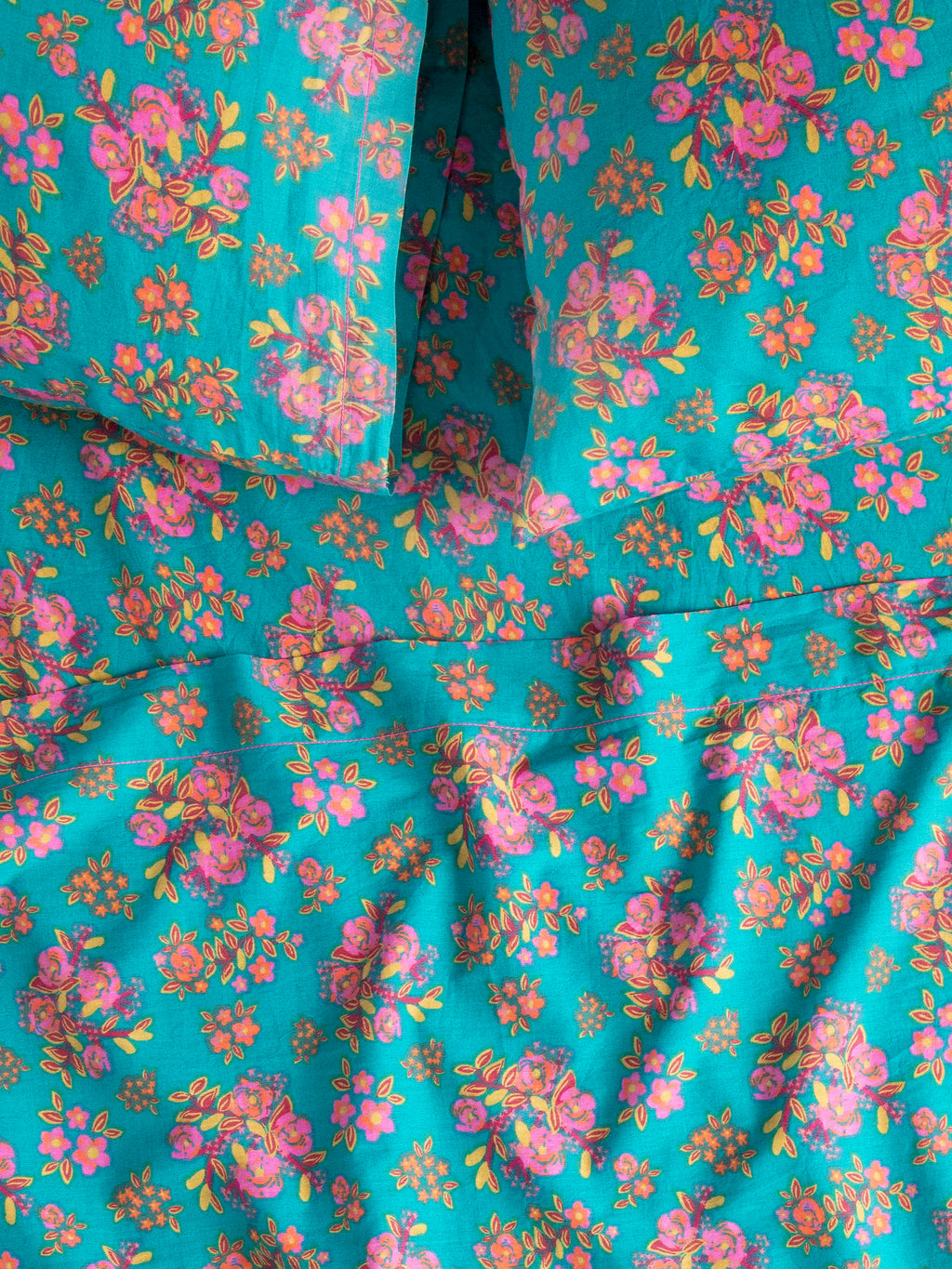 Mix & Match Cotton Fitted Sheet - Teal Bouquet Blooms