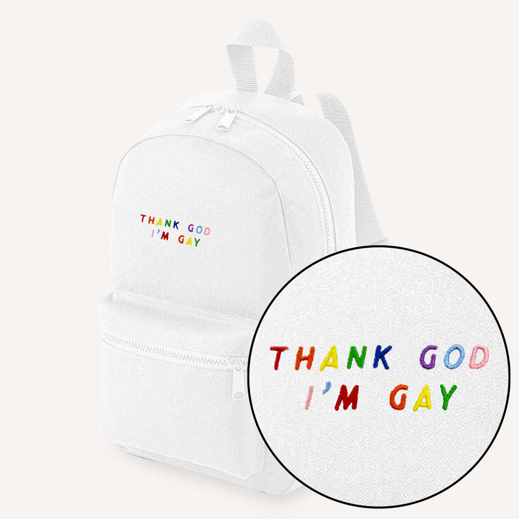 Thank God I'm Gay Embroidered Mini Backpack