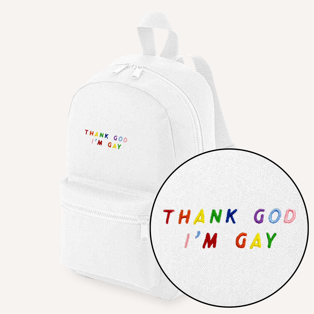 Thank God I'm Gay Embroidered Mini Backpack