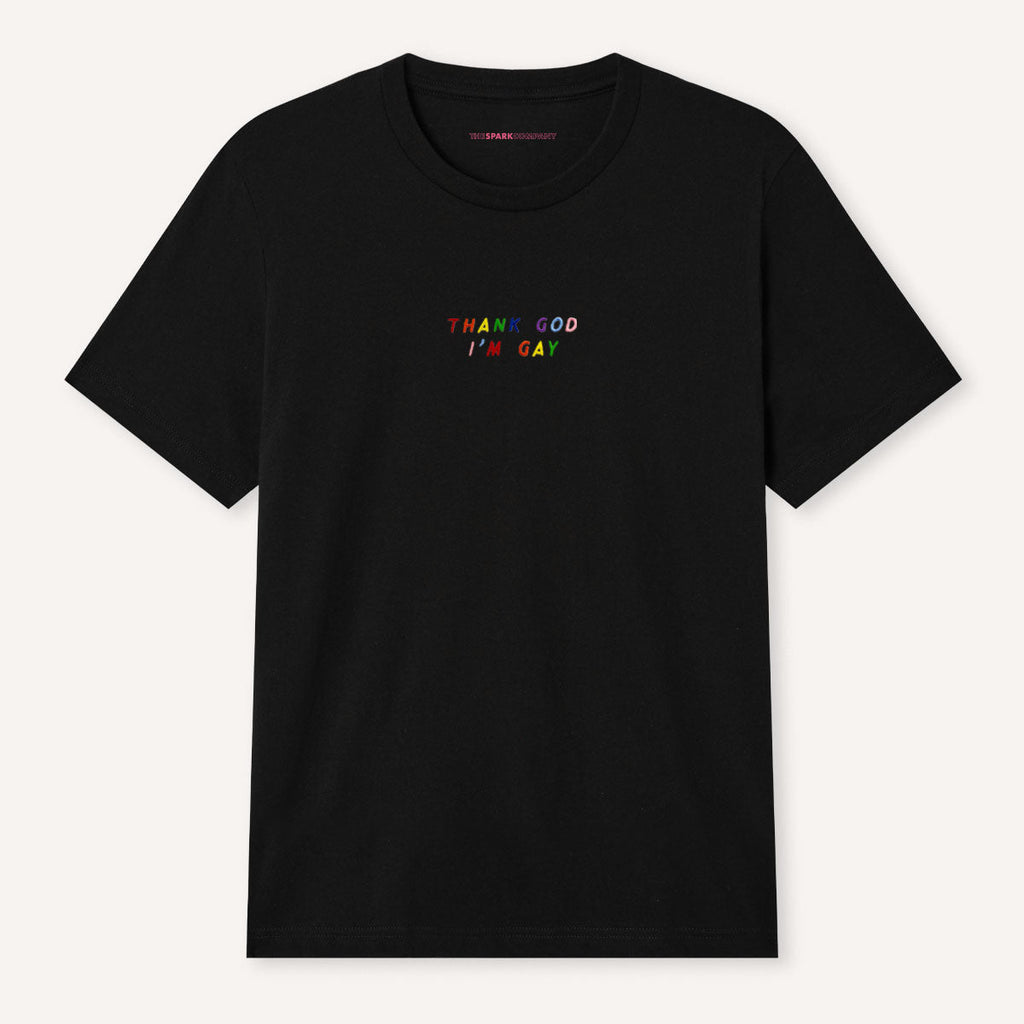 Thank God I'm Gay Embroidery Detail T-Shirt
