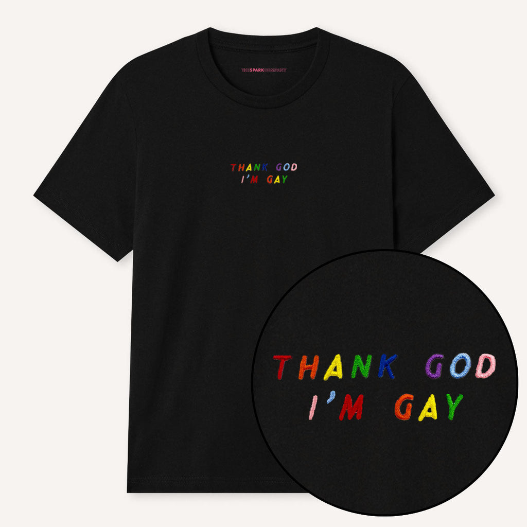 Thank God I'm Gay Embroidery Detail T-Shirt