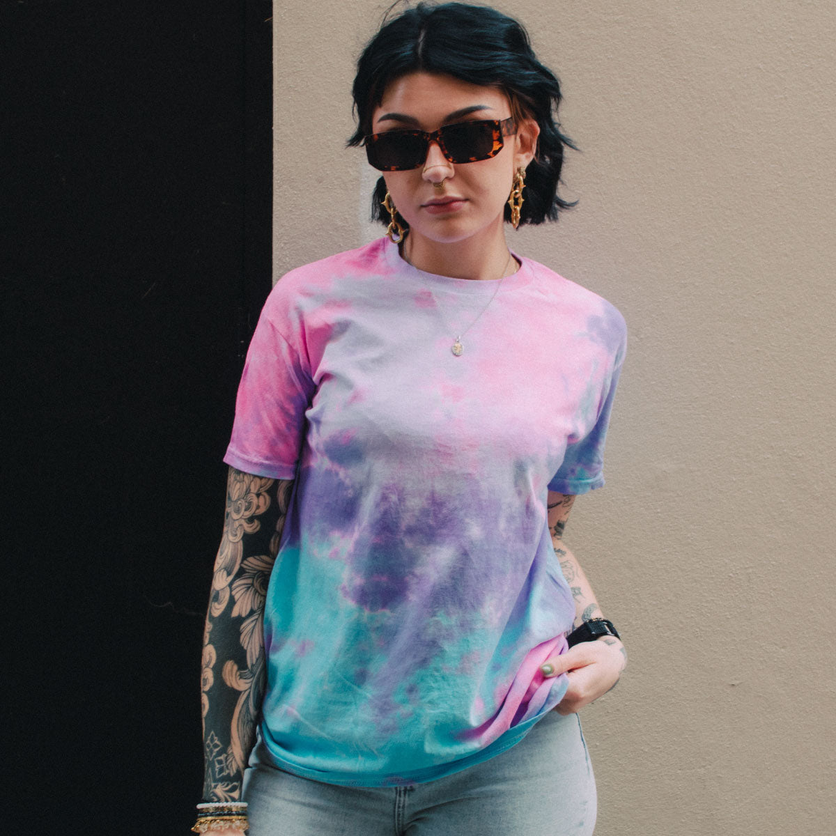 Trans Flag Inspired Tie Dye T-Shirt