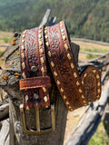 Western Blooms Leather Belt - Brown Floral