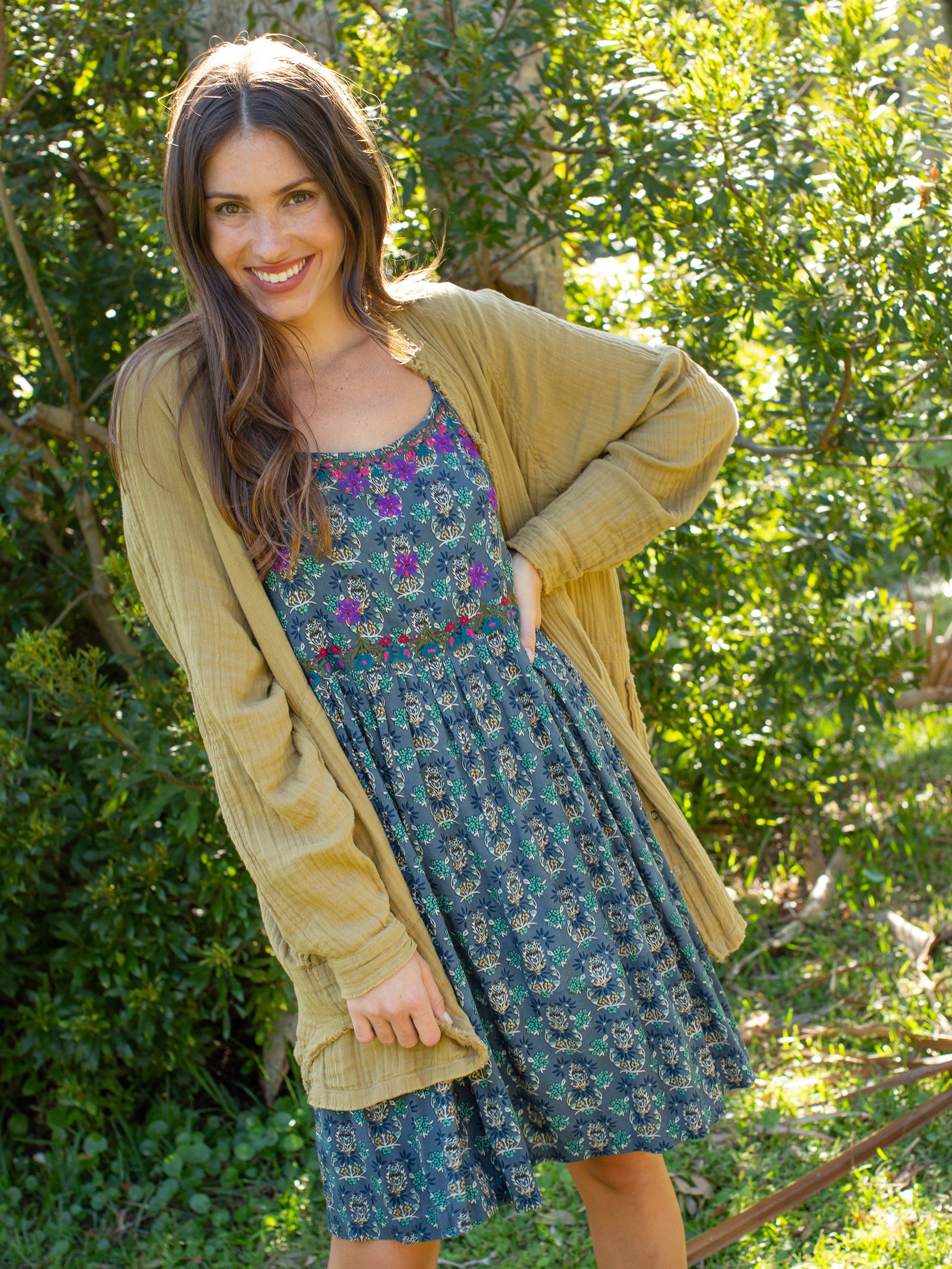Sara Embroidered Dress - Dark Teal Medallion