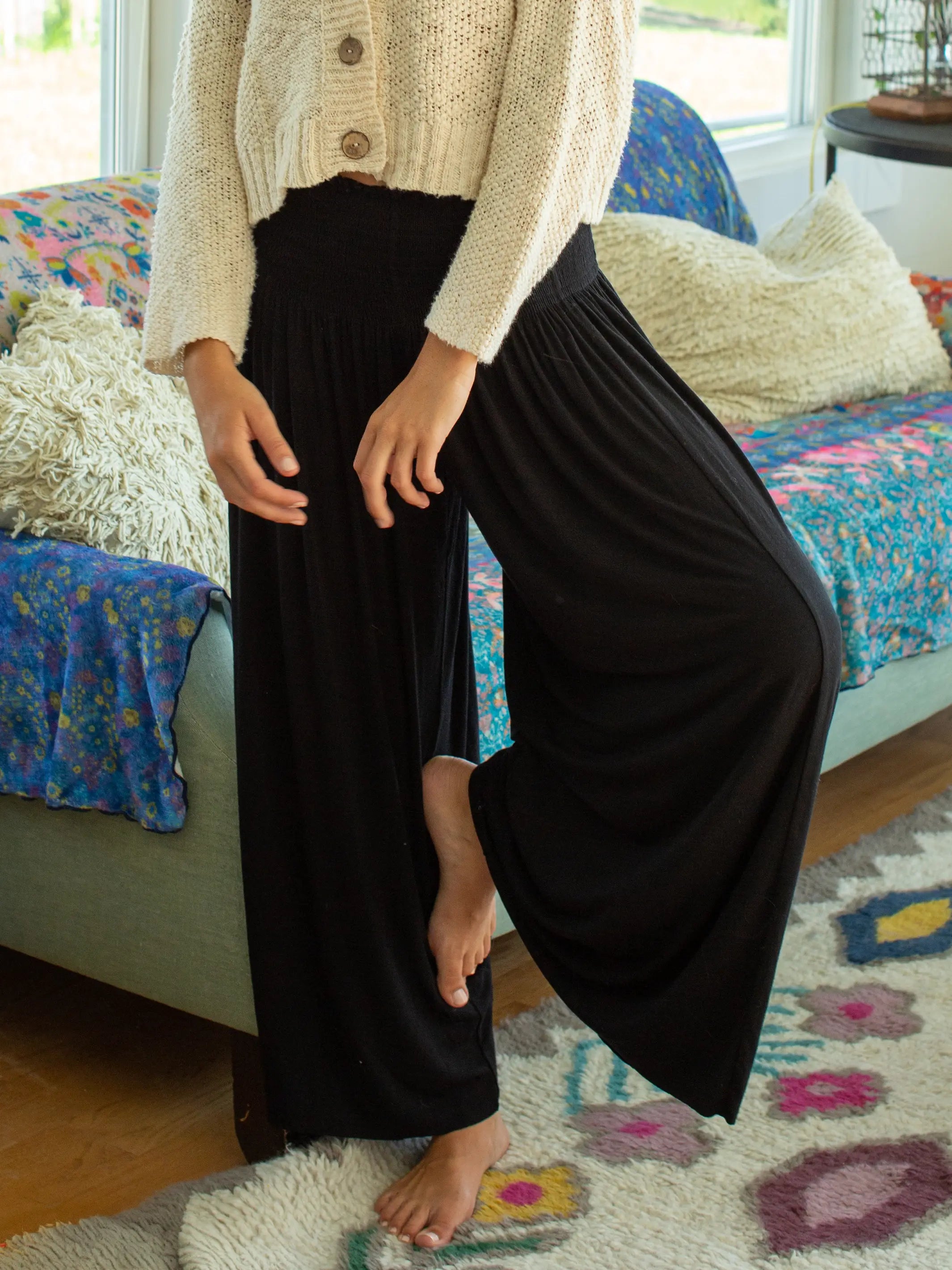 Make A Move ButterSoft Knit Palazzo Pants - Black
