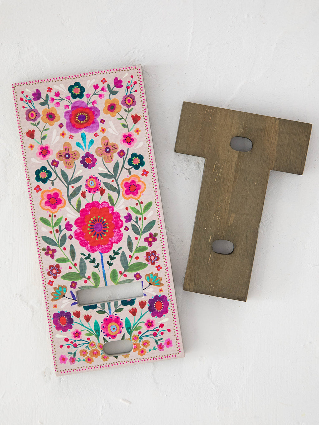 Wooden Phone Stand - Cream Folk Flower