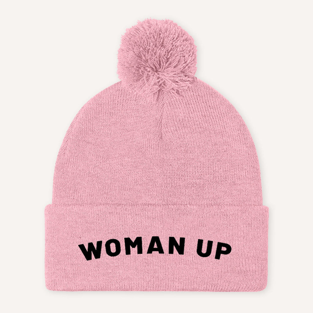Woman Up Embroidered Pom Pom Beanie Hat