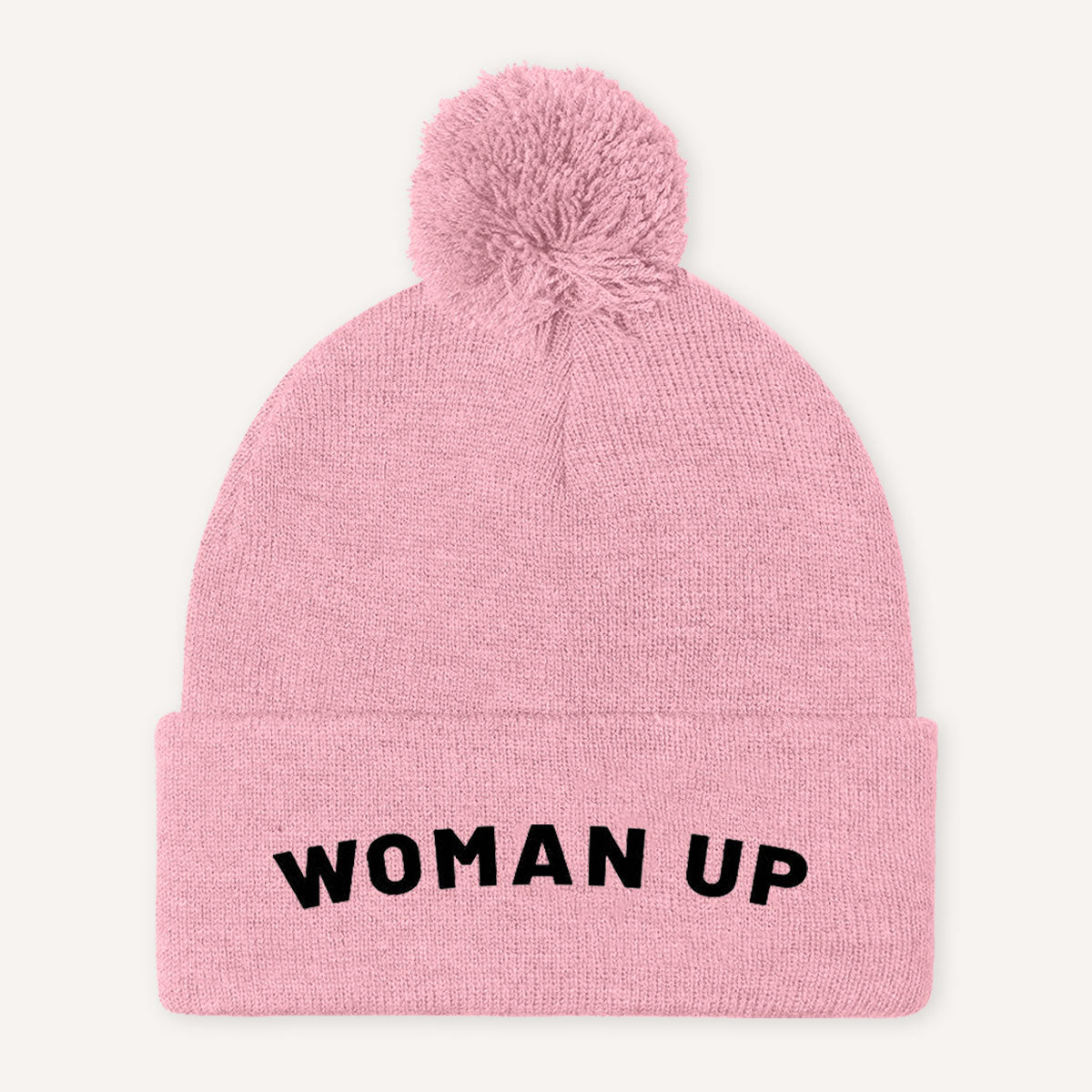 Woman Up Embroidered Pom Pom Beanie Hat