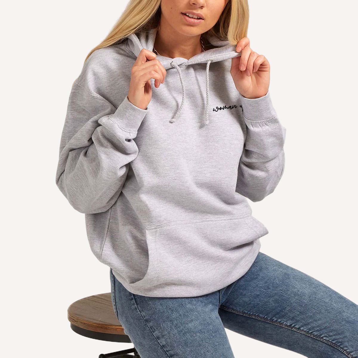 Woman Up Embroidery Detail Hoodie