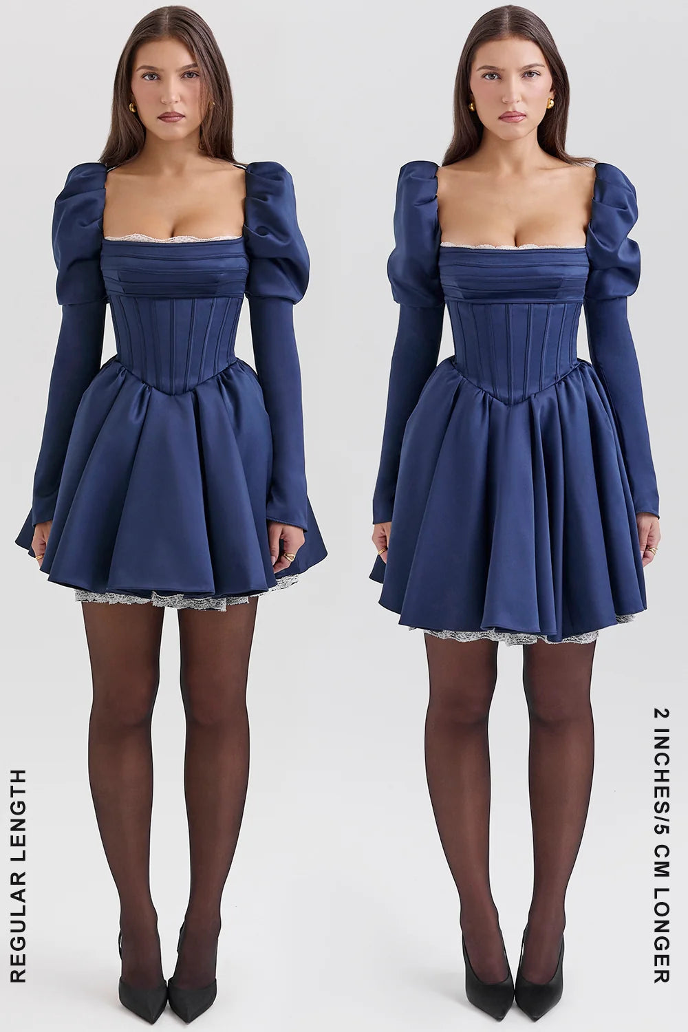 Midnight Satin Puff Sleeve Mini Dress