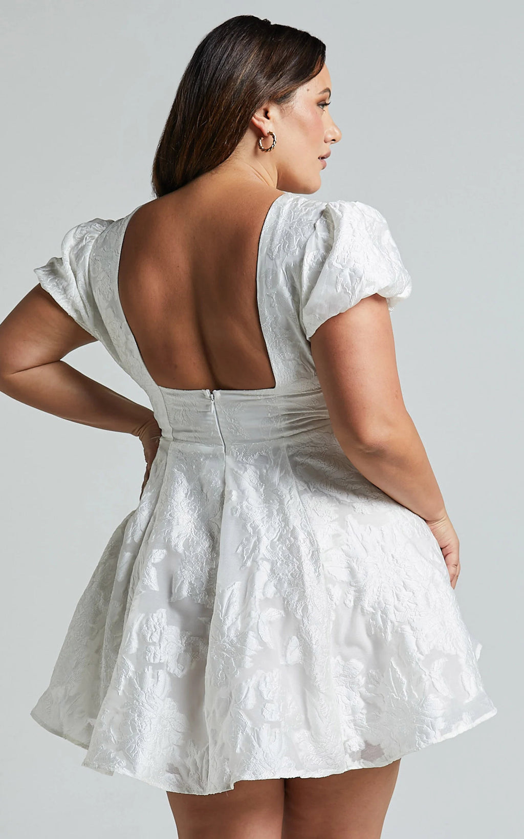 Brailey Jacquard Mini Dress - Puff Sleeve Dress in White