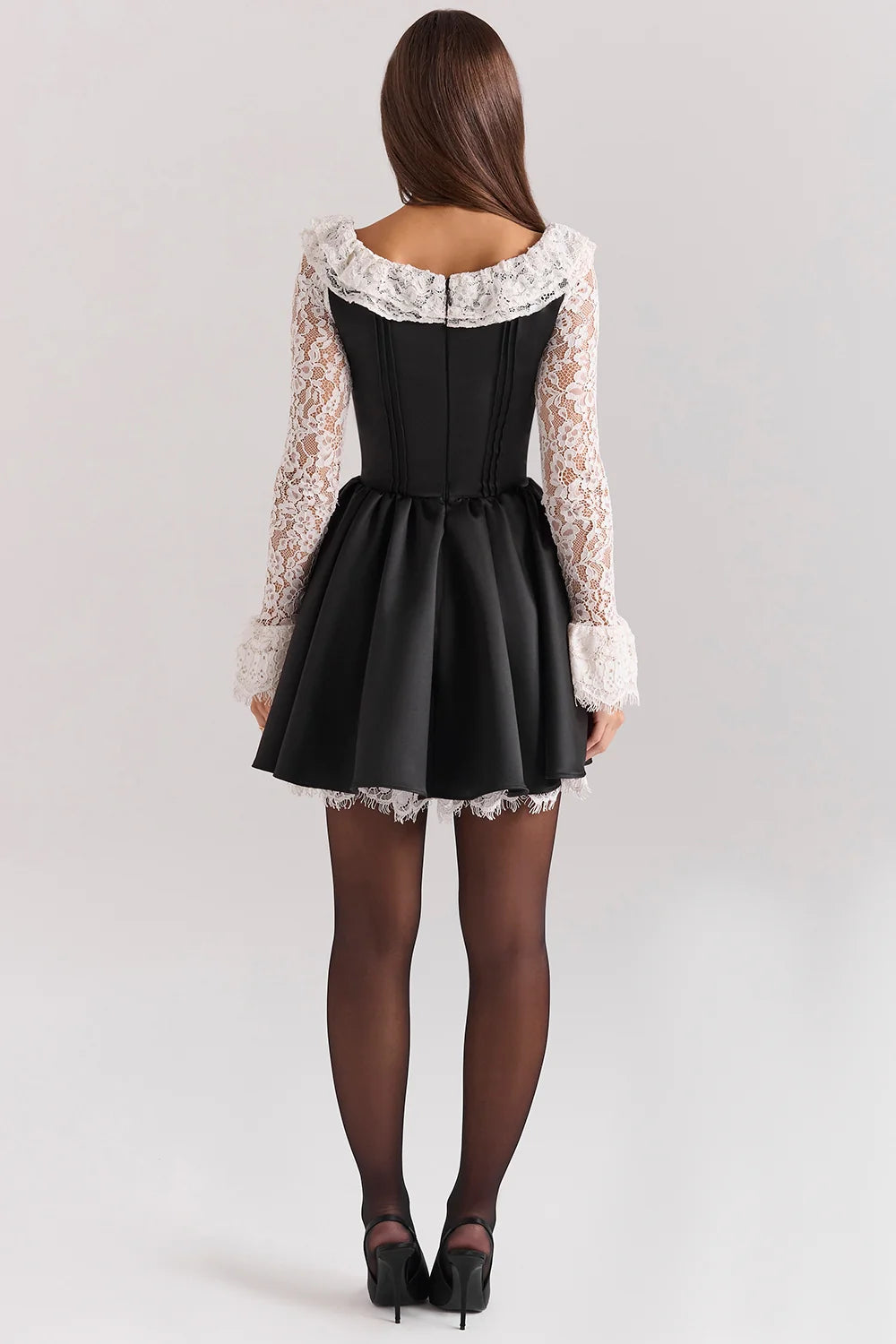 Black Lace Ruffle Mini Dress