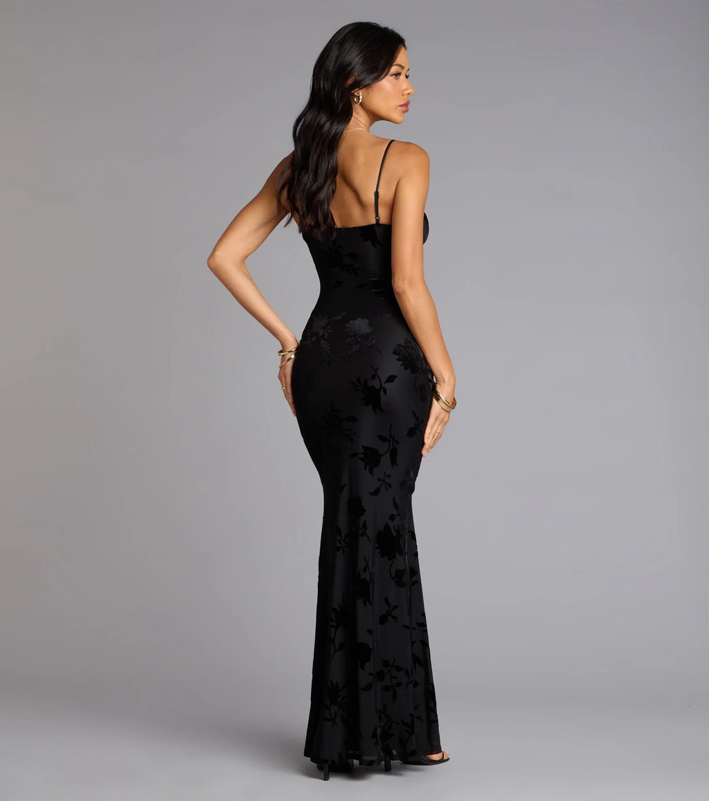 Midnight Garden Floral Velvet Burnout Maxi Dress