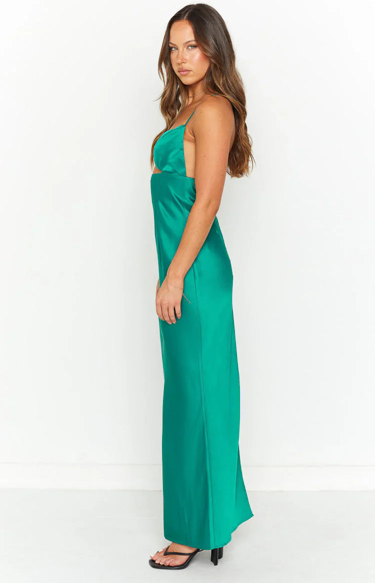 Hermitude Emerald Satin Maxi Formal Dress