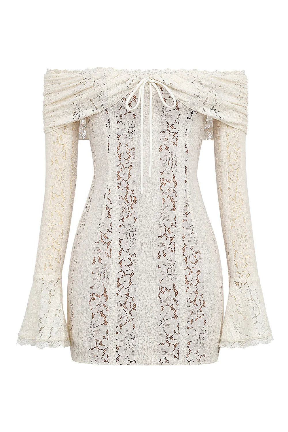 Vintage Cream Floral Lace Off Shoulder Mini Dress