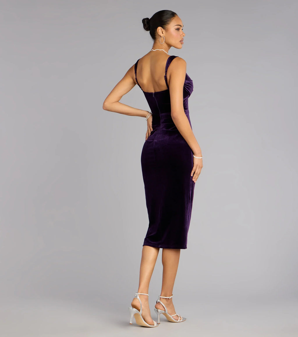 Julie Velvet Slit Midi Formal Dress