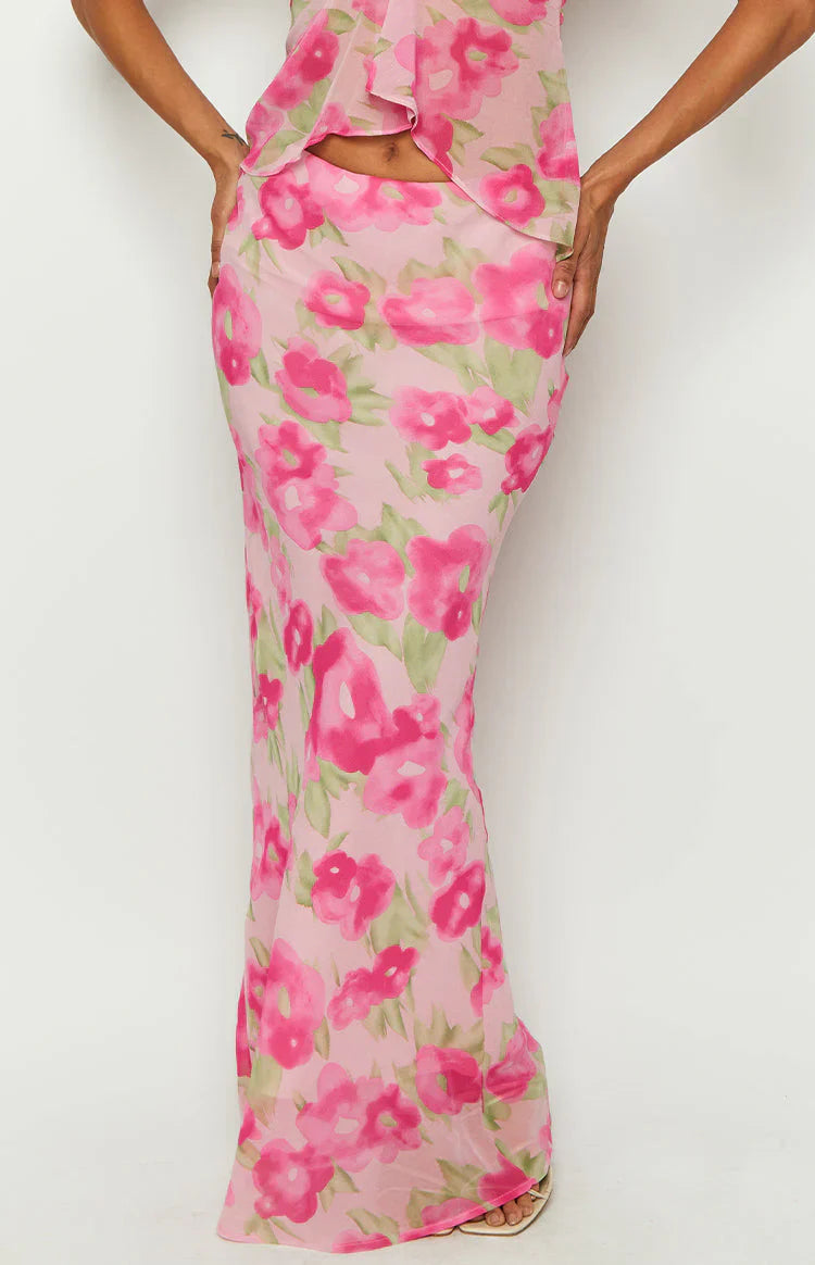Jacqulin Pink Floral Print Maxi Skirt