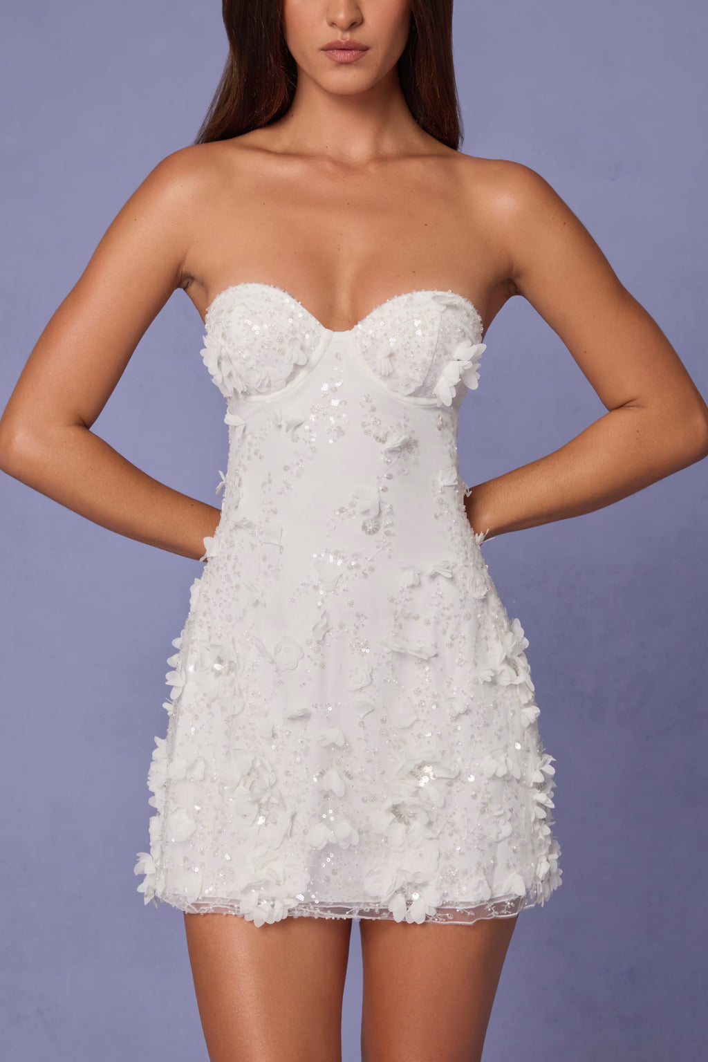 Embellished Bandeau A-line Mini Dress in Soft Pink