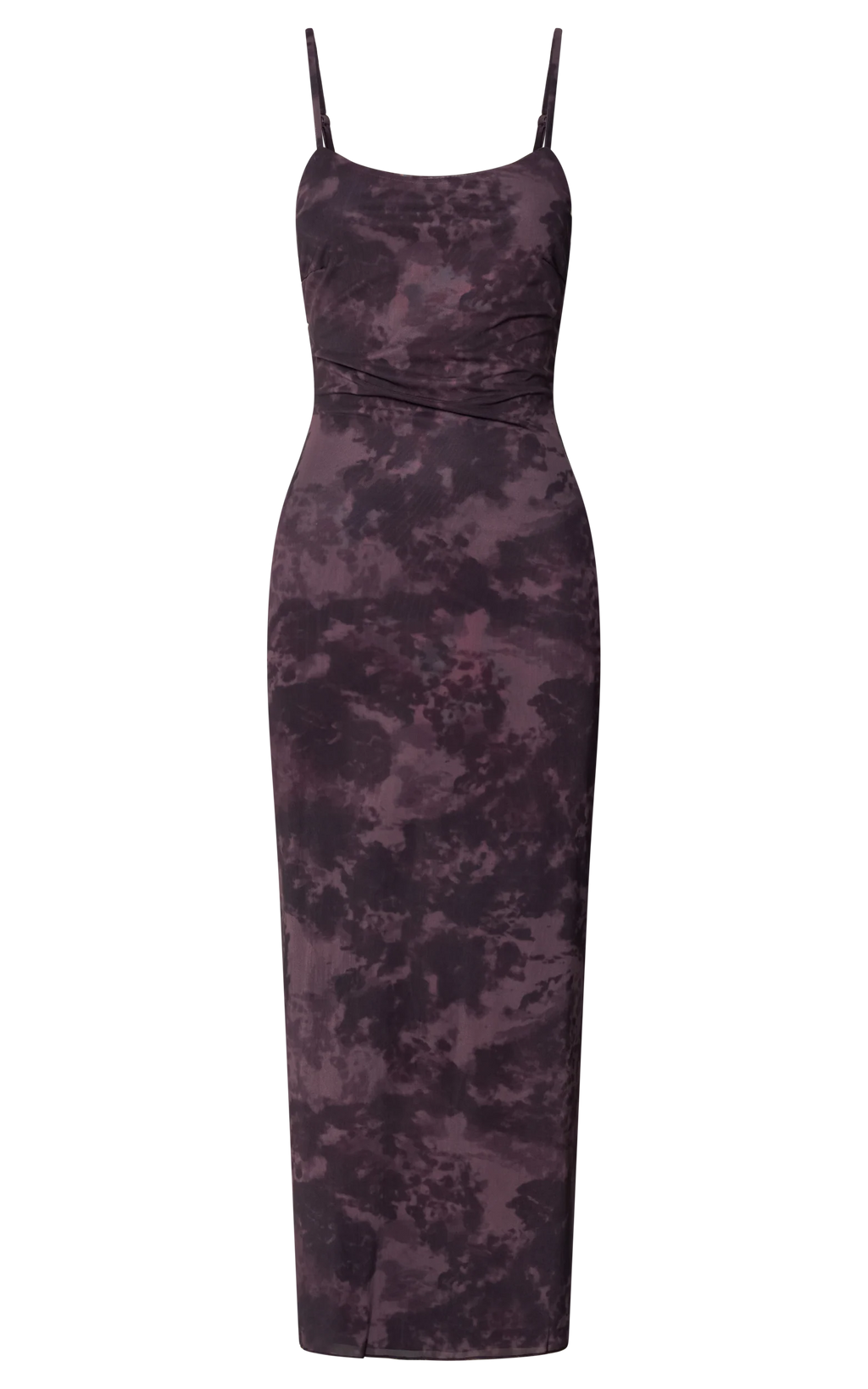 Teagan Midi Dress - Strappy Mesh Slip Dress in Plum